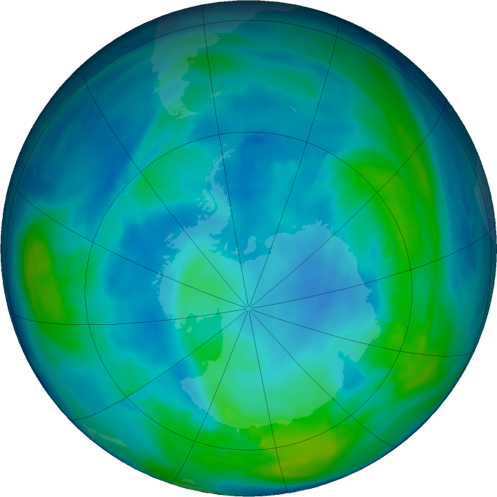 Antarctic ozone map for 10 May 2020